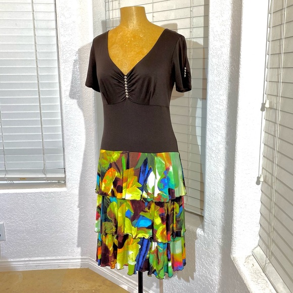 BLUE D’AZUR FRANCE dress short sleeves 10 brown - Picture 9 of 11